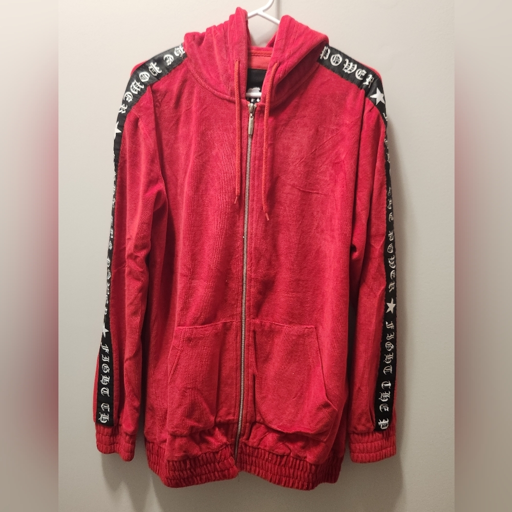 American Stitch Medium "Fight the Power" Red Zip-Up Hoodie